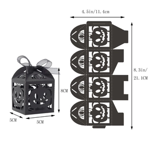 Halloween black hollow spider and pumpkin candy box with size specifications and ribbon