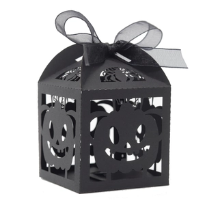 Halloween Hollow Out Black Candy Box Laser Cut Pumpkin Spider Paper Gift Box With Ribbon For Halloween Party Favor Packaging