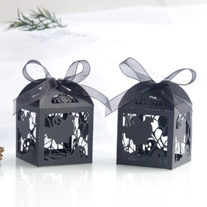 Halloween Laser Cut Candy Box Ghost Spider Web Design Black Cardboard Favor Box For Spooky Party Gift Packaging Supplies