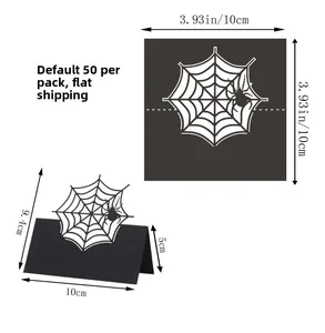 Detailed dimensions of 50pcs black spider web place cards for Halloween table decor