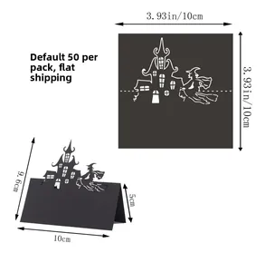 Halloween table cards set with laser cut castle and witch silhouettes in black cardstock