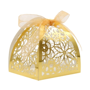 European Hollow Flower Laser Cut Candy Box Artificial Pearl Paper Gift Case With Ribbon For Wedding Party Anniversary Favors
