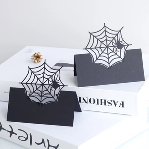 Halloween Spider Web Hollow Paper Place Cards 3D Laser Cut Black Cardstock Table Seat Cards For Party Banquet Decoration