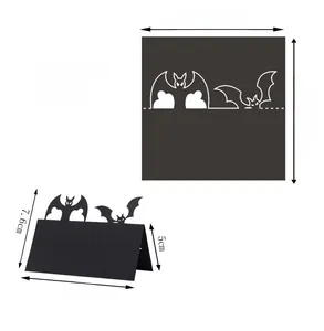 Detailed size specifications for 50-pack Halloween bat placeholder cards in black paper
