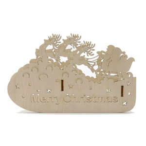 DIY 3D wooden Christmas reindeer ornament with laser-cut Santa sleigh and clouds