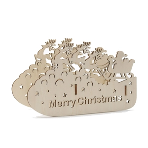 Laser Cut Wooden Christmas Reindeer Santa Sleigh Ornament DIY Festive Tabletop Decoration With Merry Christmas Sign Gift