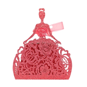 Red princess cutout candy box with gold glitter finish and elegant pink ribbon tie