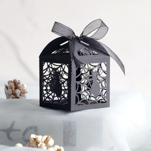 Halloween Spider Web Laser Cut Candy Box Black Paper Gift Box With Ribbon For Party Favor Halloween Treat Box Decoration
