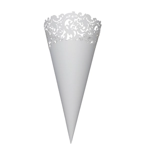 White laser cut heart wedding confetti cone with elegant filigree pattern for party petals