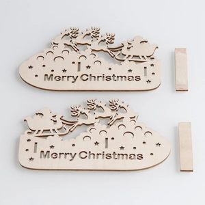 Laser cut wooden Merry Christmas reindeer ornaments with DIY stand for desktop decor