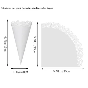 Laser cut white paper flower lace cones for wedding confetti with size dimensions