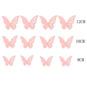 Size chart for pink hollow butterfly wall stickers in 12cm, 10cm, and 8cm dimensions