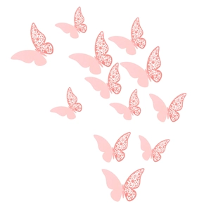 Set of 12 3D hollow pink butterfly wall stickers for party and wedding home decoration