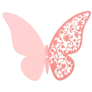 Detail of pink hollow 3D butterfly wall sticker with laser-cut floral patterns