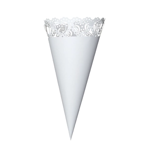 Elegant white laser-cut heart pattern paper flower cone for wedding confetti and celebrations
