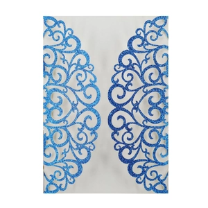 Elegant blue glitter laser cut wedding invitation covers with ornate European patterns