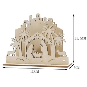 Detailed view of the 3D laser-cut wooden nativity scene with 15x11.5x5cm dimensions