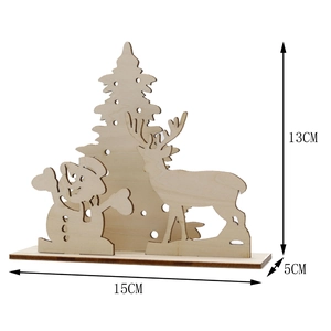 Detail of laser-cut wooden Christmas reindeer and snowman craft ornament with 15cm size markers