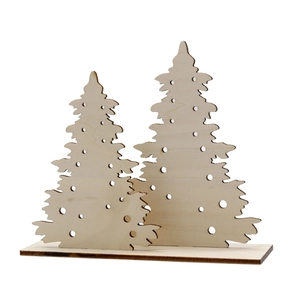 Laser cut wooden DIY Christmas tree ornaments with round hollow design and rectangular base