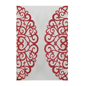 Elegant laser cut red glitter wedding invitation cover with ornate European scroll pattern