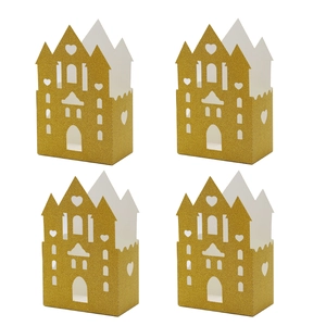 Glitter Gold Castle Candy Box Laser Cut Hollow Heart Paper Gift Box For Wedding Birthday Party Favors Celebration European Style