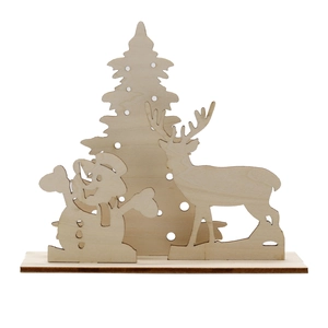 Laser Cut Wood Christmas Table Ornament DIY Reindeer Snowman Christmas Tree Decorative Silhouette Festive Home Decor Accessory