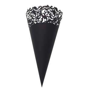 Elegant black laser-cut hollow paper cones with baroque patterns for wedding confetti