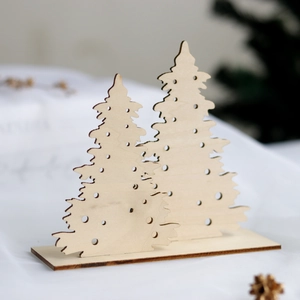 Laser cut wooden Christmas tree ornament with minimalist DIY design and solid wood base