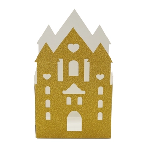 Glittering gold castle gift box with heart hollow designs for weddings and parties