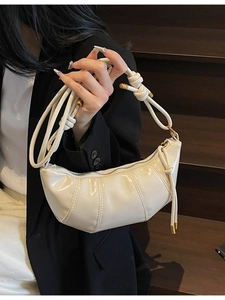 Women Vintage Croissant Shoulder Bag PU Leather Pleated Dumpling Crossbody Bag Chic Knot Hobo Purse Fashion Daily Handbag