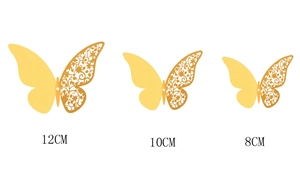 Three sizes 12cm, 10cm, 8cm of hollow golden butterfly wall stickers for decor