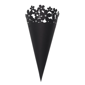 Detail of black laser-cut hollow flower lace paper cone for wedding confetti petals