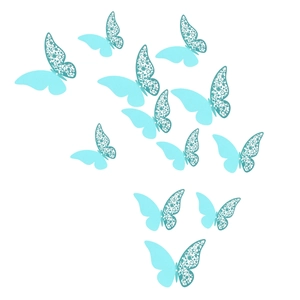 Set of 12 light blue 3D hollow butterfly wall stickers for artistic home party decoration