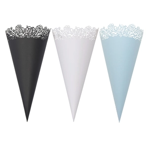 Elegant Wedding Confetti Cones Laser Cut Hollow Rose Pattern Paper Flower Petal Holder For Ceremony Party Decoration