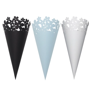 Hollow flower lace wedding petal cones in black, light blue and white paper