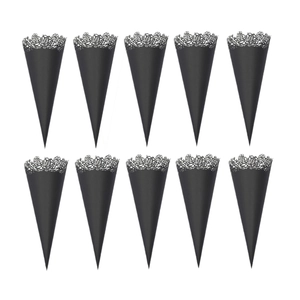 Set of 10 black laser-cut paper cones with rose hollow design for party confetti