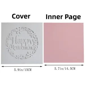 Detail of laser-cut floral retirement invitation card with dimensions and pink inner sheet