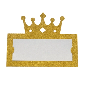 Glitter gold crown place card holder with blank white insert for wedding table decor