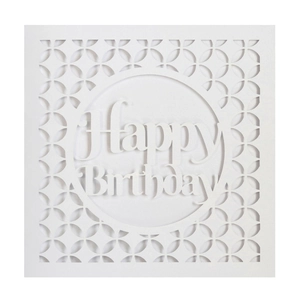 Detail einer lasergeschnittenen Happy Birthday Karte mit geometrischen Mustern