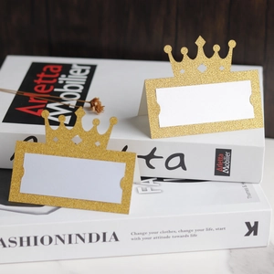Glitter Gold Crown Place Cards For Wedding Party Table Decoration Foldable Laser Cut Name Cards For Banquet Events