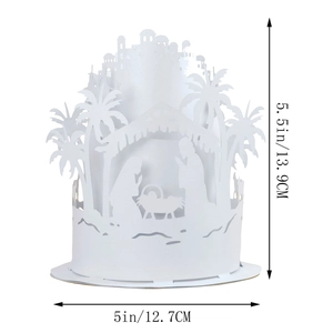 Detailed dimensions of white Nativity scene paper lamp shade, 5.5 inches height by 5 inches