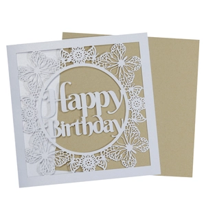 Detailed laser-cut butterfly floral birthday card with a kraft envelope set