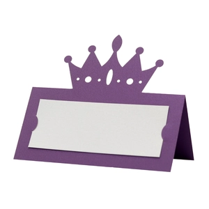 Elegant purple hollow crown place card for wedding tables with white name insert