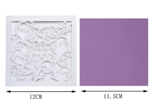 Detailed dimensions of laser-cut Happy Birthday card with elegant floral pattern shells