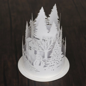 3D hollow paper Christmas lampshade with snowman and tree for festive table decor