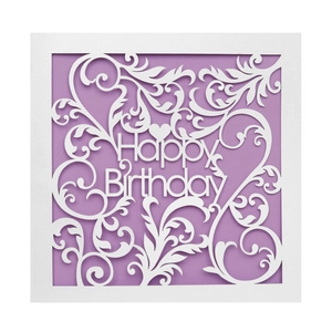 European Style Laser Cut Happy Birthday Greeting Card Hollow Out Floral Design Pearlescent Paper Square Gift Card