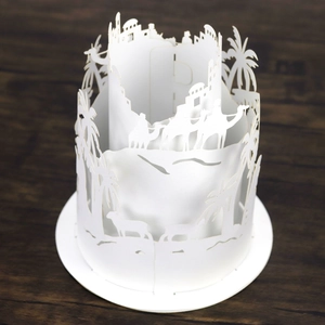 White laser-cut paper lampshade with desert camel and mosque pattern for Christmas decor