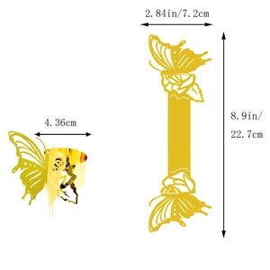 Detailed dimensions of gold butterfly napkin ring with laser cut rose pattern details