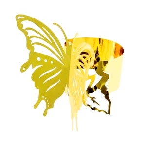 Hollow laser-cut 3D golden butterfly napkin ring with mirror finish for wedding table decor