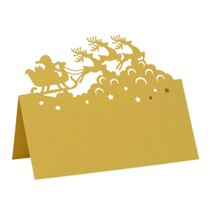 Golden laser-cut Christmas reindeer table card for festive party seat decoration